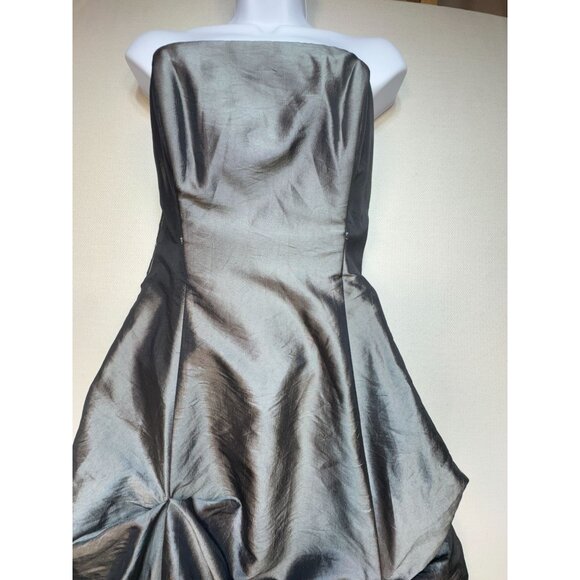 DJ Jaz Women Strapless Satin Organza Side Pick-Up Ball Gown Size Gray Silver - Picture 3 of 7
